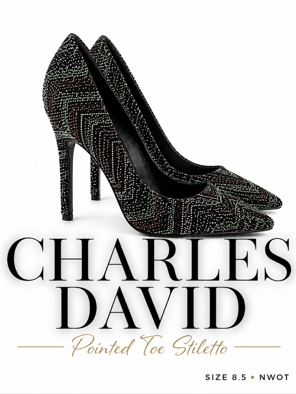 Charles by Charles David Pointed Toe Stiletto Pumps 8.5 Textured Tweed Heels